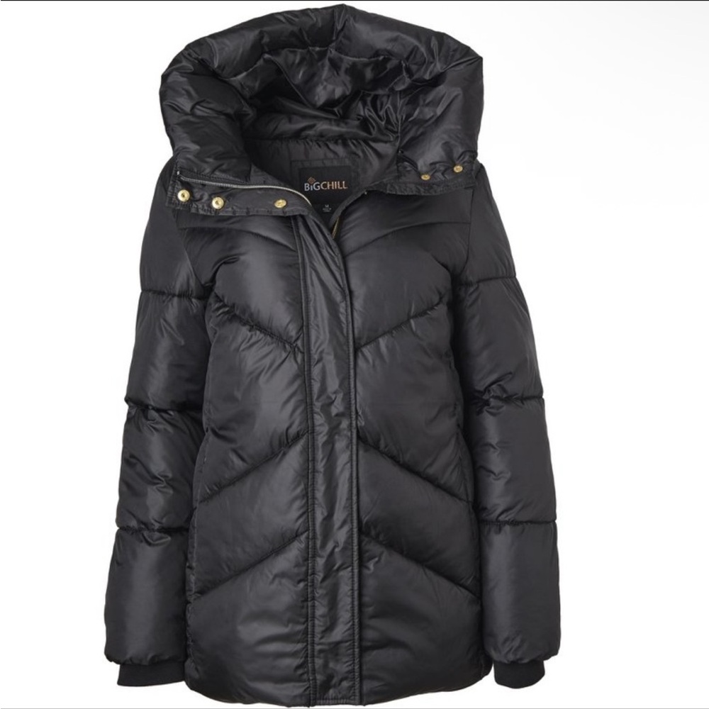 Black Puffer Jacket with Chevron Quilting